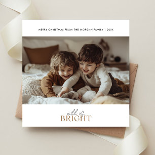Cartão De Festividades Modern All Is Bright Christmas Kids Fora Dourada