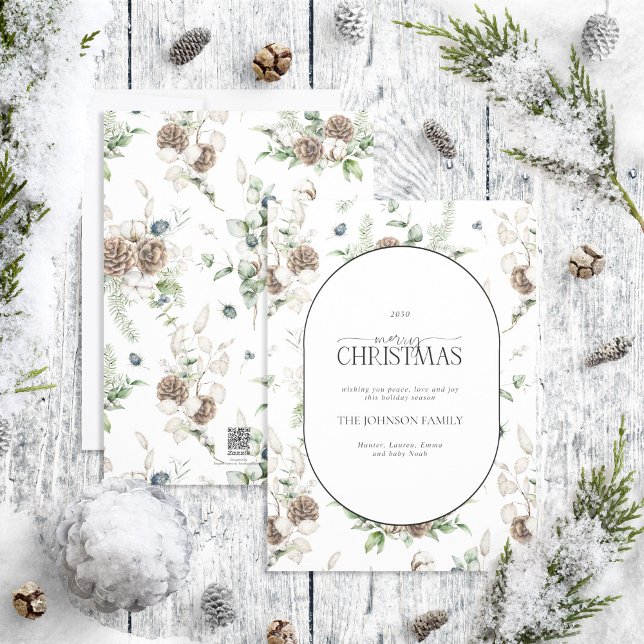 Cartão De Festividades Modern Arch Farmhouse Greenery Feliz Natal Hol (Criador carregado)