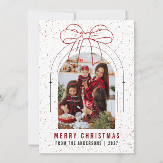 Cartão De Festividades Modern Arch Red Ribbon Photo Merry Christmas Bow