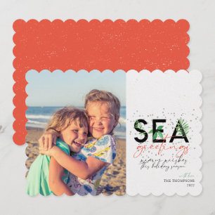 Cartão De Festividades Modern Beach Sea Saudações Coral Foto de Natal
