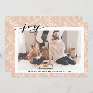 Cartão De Festividades Modern Beige Pine Boughs Script Elegante JOY Simpl