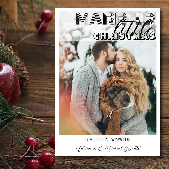 Cartão De Festividades Modern Black Calligraphy Married Little Christmas (Criador carregado)