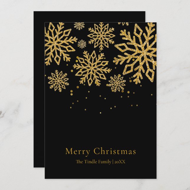 Cartão De Festividades Modern Black Gold Glitter Script Christmas    (Frente/Verso)