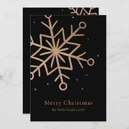 Cartão De Festividades Modern Black Gold Snow Flake Script Christmas   