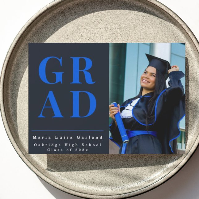 Cartão De Festividades Modern Blue Photo Graduation 2026 announcement  (Criador carregado)