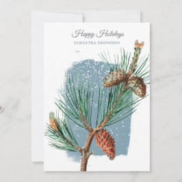 Cartão De Festividades Modern Blue Winter Snow Pine Cone Christmas