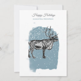 Cartão De Festividades Modern Blue Winter Snow Vintage Christmas Reindeer