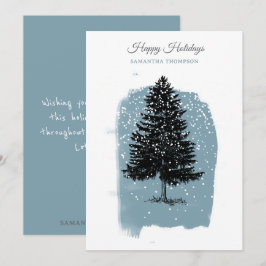 Cartão De Festividades Modern Blue Winter Snow Vintage Christmas Tree