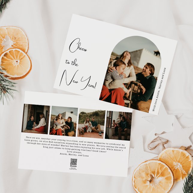 Cartão De Festividades Modern Boho Arch Anima o Ano Novo Cinco Foto (Criador carregado)