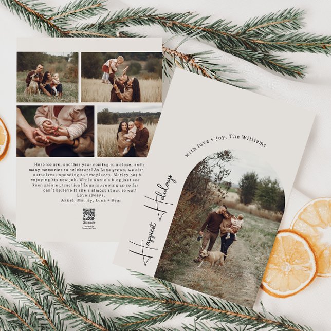 Cartão De Festividades Modern Boho Arch Beige Happiest Holidays 5 Foto (Criador carregado)