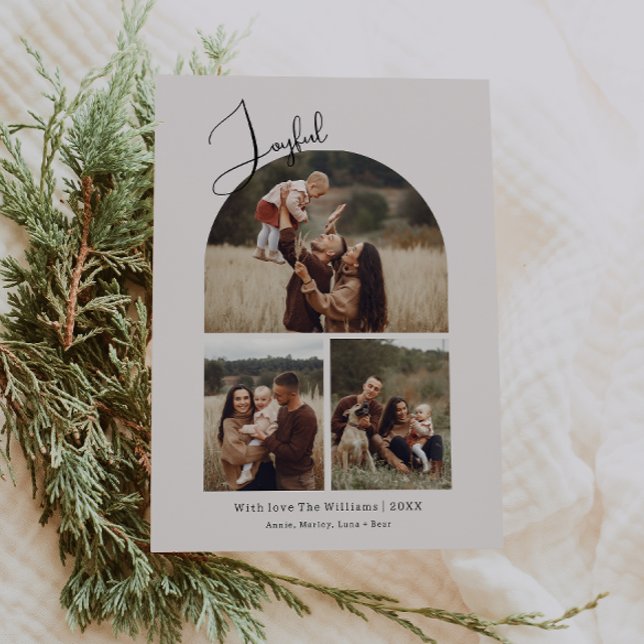Cartão De Festividades Modern Boho Arch Feliz Verde 3 Foto Natal (Criador carregado)