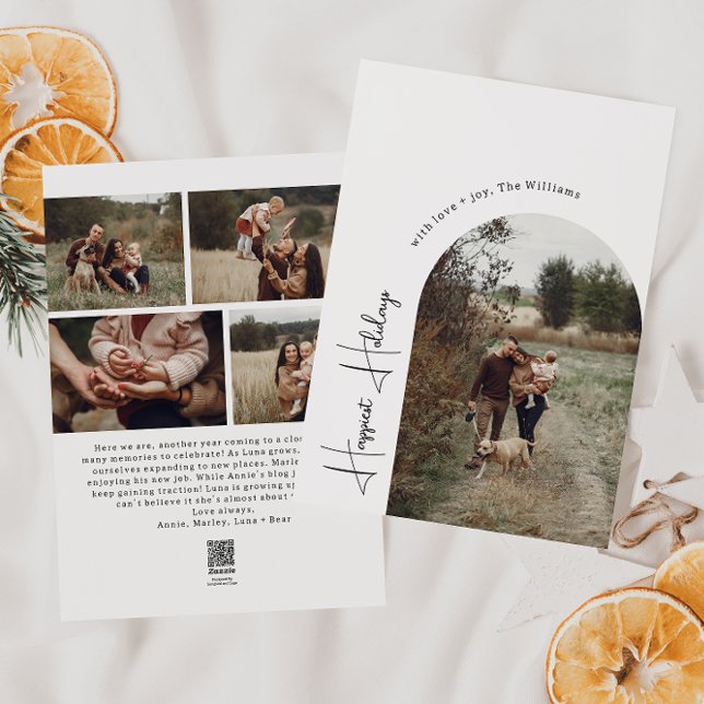 Cartão De Festividades Modern Boho Arch Happiest Holidays Cinco Fotografi (Criador carregado)