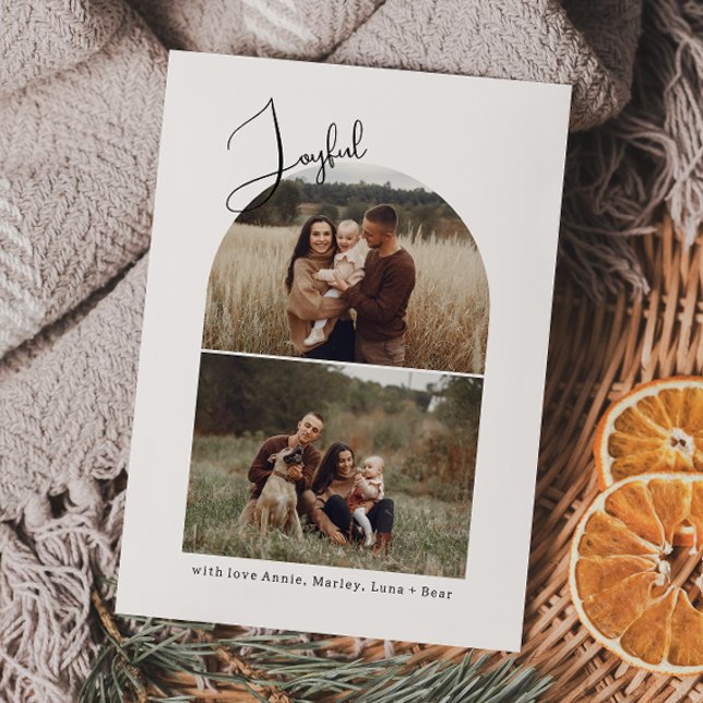 Cartão De Festividades Modern Boho Arch Joyful Duas Fotografias (Criador carregado)