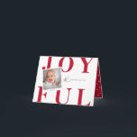 Cartão De Festividades Modern Bold Type Photo Christmas Card Red<br><div class="desc">Cute and trendy,  JOYFUL bold festive red type,  holiday photo card. Card features,  single photo on polaroid style frame. Inside card is complimented with white doodle dot pattern on matching red color background. Template text spaces for message and names.</div>