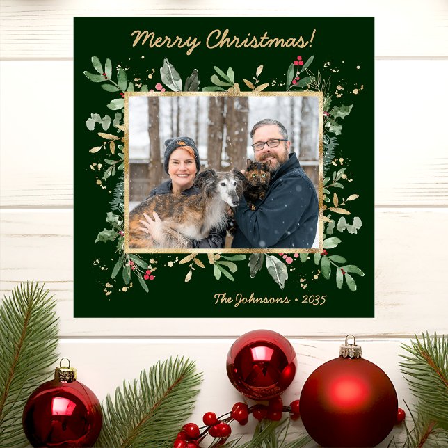 Cartão De Festividades Modern Botanical Greenery Photo Holiday Card (Criador carregado)