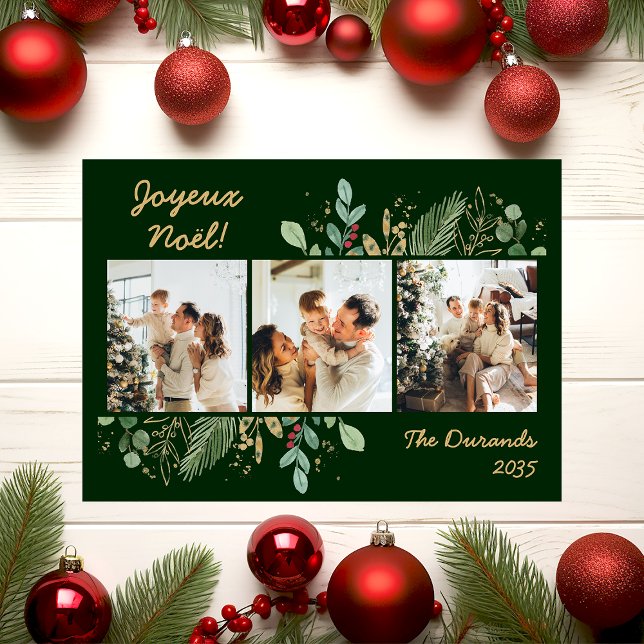 Cartão De Festividades Modern Botanical Greenery Photo Joyeux Noel (Criador carregado)