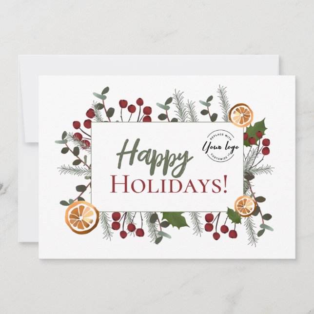 Cartão De Festividades Modern Botanical Happy Holidays Business Logo xmas (Frente)