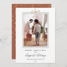 Modern Bow Knot Photo Happiest Holidays Christmas