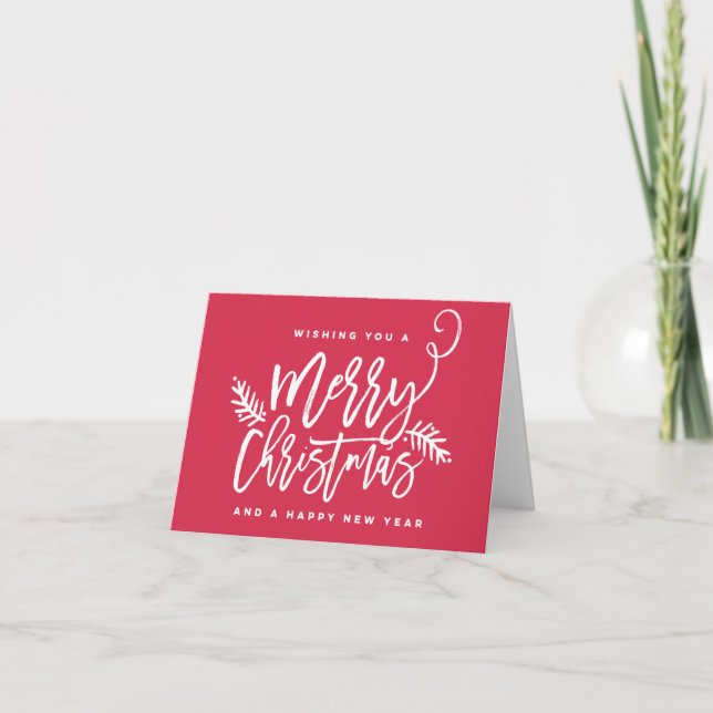 Cartão De Festividades Modern Brush Script Bright Christmas Holiday Red (Frente)