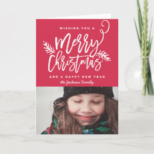 Cartão De Festividades Modern Brush Script Bright Christmas Photo Folded