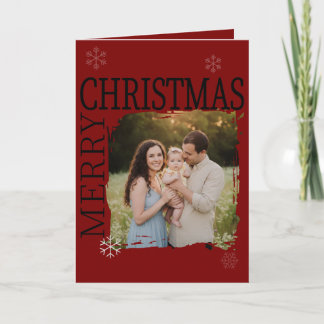 Cartão De Festividades Modern Brushstroke Family Photo Merry Christmas  H