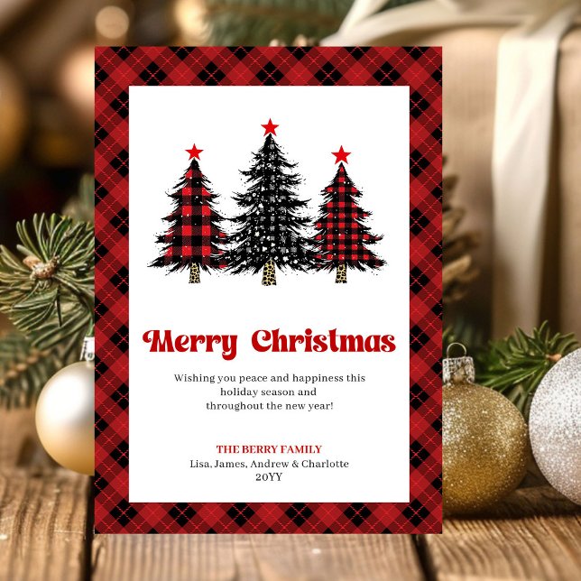 Cartão De Festividades Modern Buffalo Check Christmas Greeting Card (Modern Buffalo Check Christmas Greeting Card)