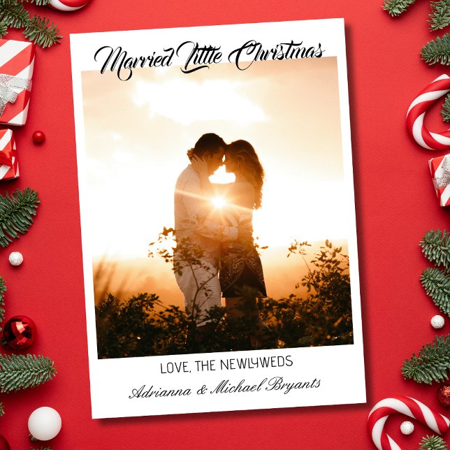 Cartão De Festividades Modern Calligraphy Black Married Little Christmas (Criador carregado)