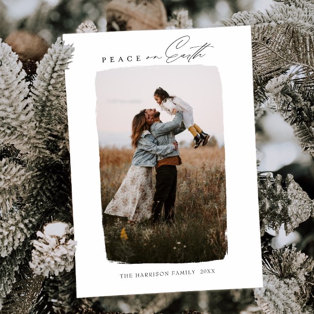 Cartão De Festividades Modern Calligraphy Vertical Peace on Earth (Criador carregado)