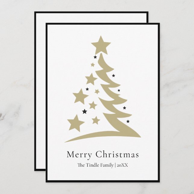 Cartão De Festividades Modern Chic Black White Gold Script Tree          (Frente/Verso)