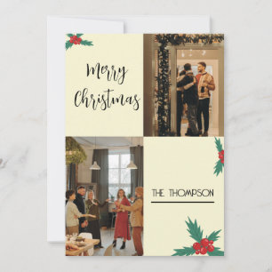 Cartão De Festividades Modern Chic Holly Berries Feliz Natal 2 Foto