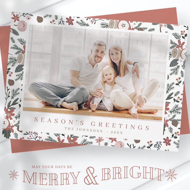 Cartão De Festividades Modern Christmas Floral Foliage Botanical Pattern (Criador carregado)