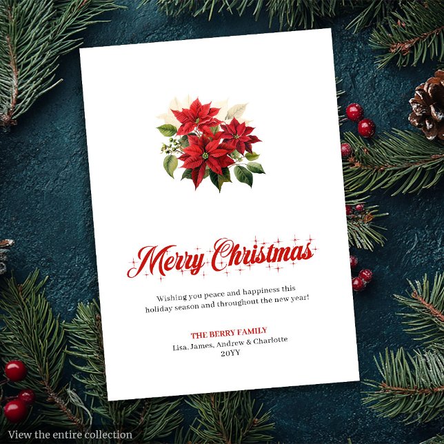 Cartão De Festividades Modern Christmas Poinsettia Editable Greeting Card (Modern Christmas Poinsettia Editable Greeting Card

)