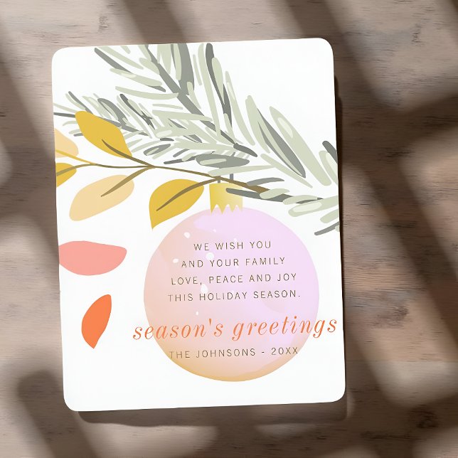 Cartão De Festividades Modern Christmas Winter Snow Ornament on Pine (Criador carregado)