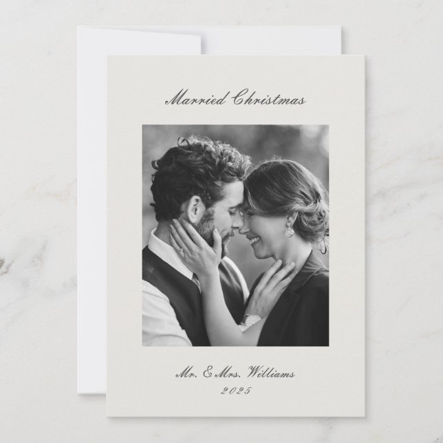 Cartão De Festividades Modern Classic Married Christmas Newlywed (Frente)