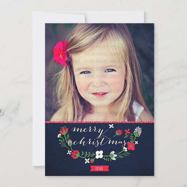Cartão De Festividades Modern Classy Chevron Merry Christmas Photo Card (Frente)