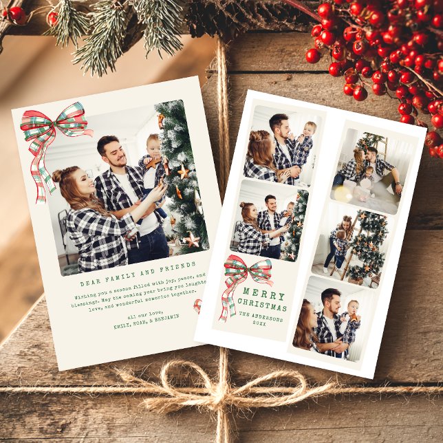 Cartão De Festividades Modern Collage Merry Christmas Family Photo  (Criador carregado)