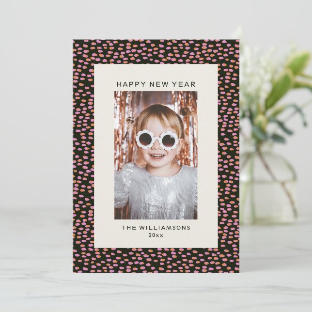 Cartão De Festividades Modern Confetti Dots Festive New Year (Em pé/Frente)