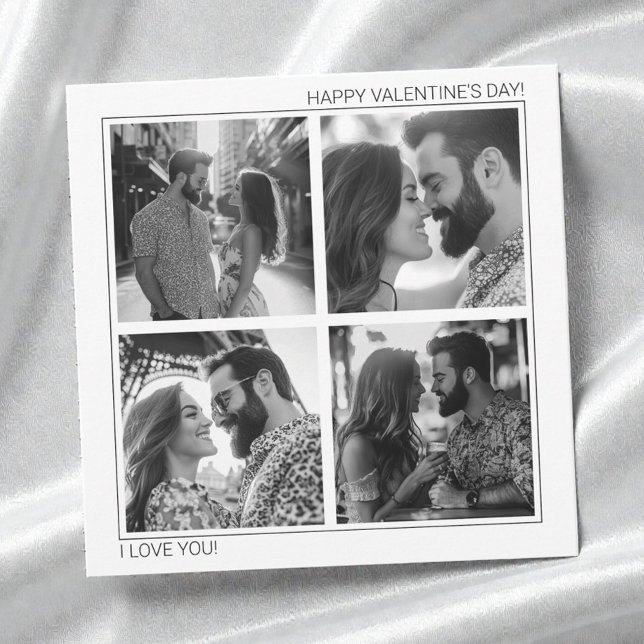 Cartão De Festividades Modern Couple Photo Collage Happy Valentine's Day (Modern Couple Photo Collage Happy Valentine's Day Holiday Card)