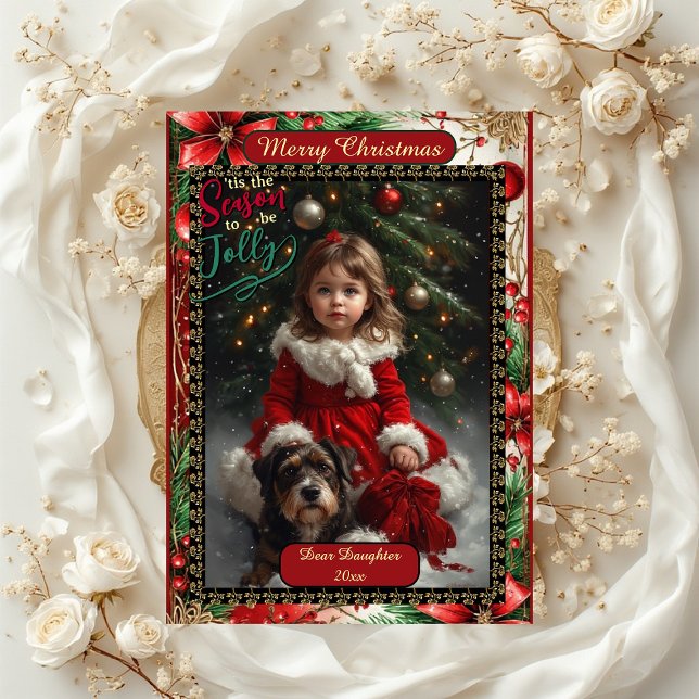 Cartão De Festividades Modern Daughter Floral Christmas Frame 5 Photos (Modern Daughter Floral Christmas Frame 5 Photos Holiday Card)