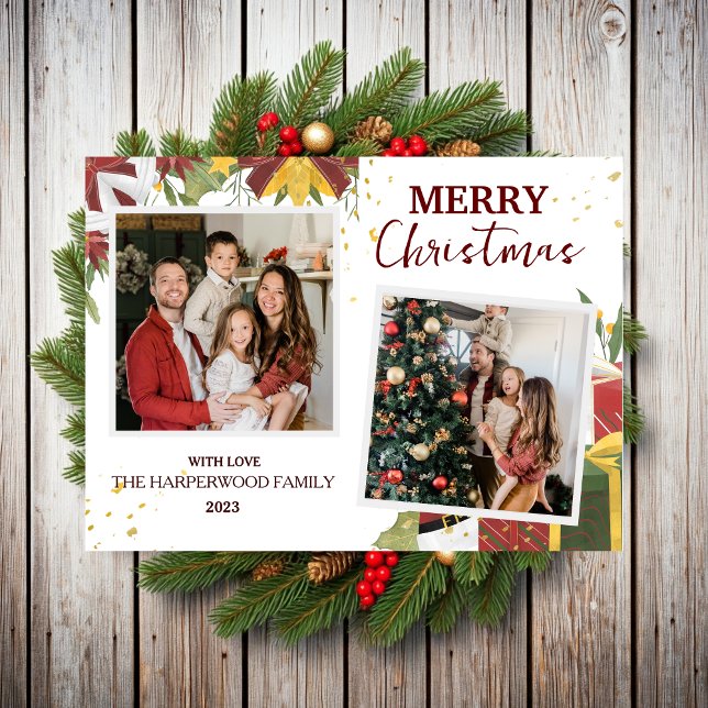 Cartão De Festividades Modern Elegant Berries Natal Family 2 Foto (Criador carregado)