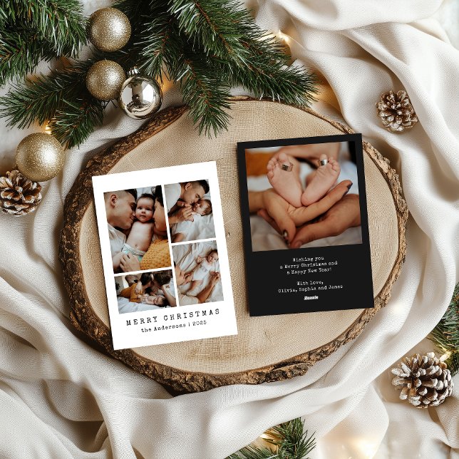 Cartão De Festividades Modern Elegant Family Photo Collage Christmas (Criador carregado)
