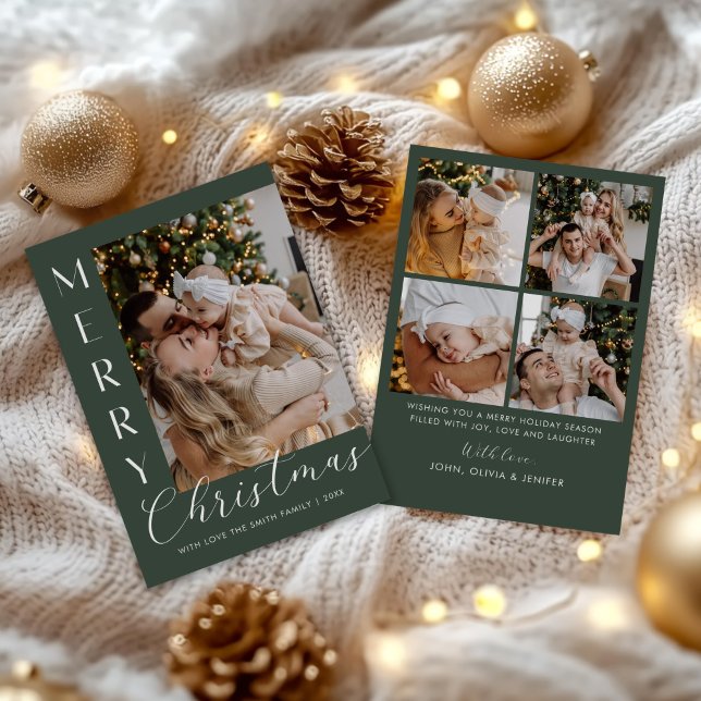 Cartão De Festividades Modern Elegant Five Photo Collage Christmas (Criador carregado)
