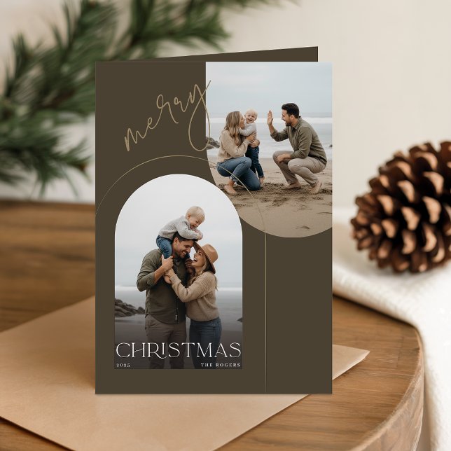 Cartão De Festividades Modern Family of 3 Beach Photo Christmas Folded (Criador carregado)