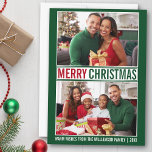 Cartão De Festividades Modern Felry Christmas Family 2 Photo Green<br><div class="desc">Cartão de Férias Vermelho e Verde da Família de Natal Moderno - 2 Fotos</div>