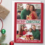 Cartão De Festividades Modern Felry Christmas Family 2 Photo Red<br><div class="desc">Cartão de Férias Vermelho e Verde da Família de Natal Moderno - 2 Fotos</div>