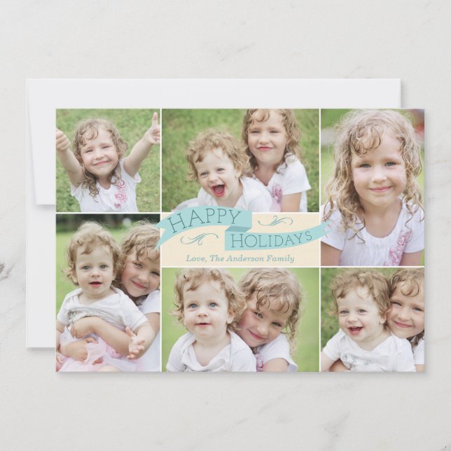 Cartão De Festividades Modern Flag Holiday Photo Card - Blue (Frente)
