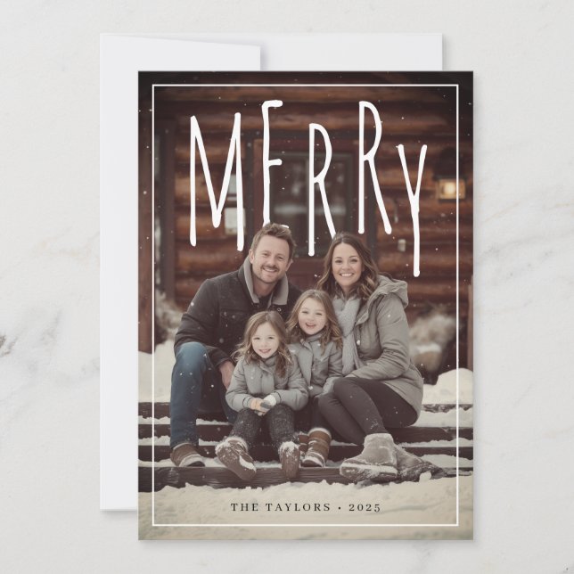 Cartão De Festividades Modern Framed Merry Holiday Photo Card (Frente)