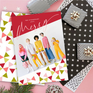 Cartão De Festividades Modern Geo Triangles Patternos Cheers Script Foto