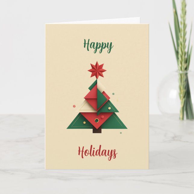 Cartão De Festividades Modern Geometric Christmas Tree Card  (Frente)