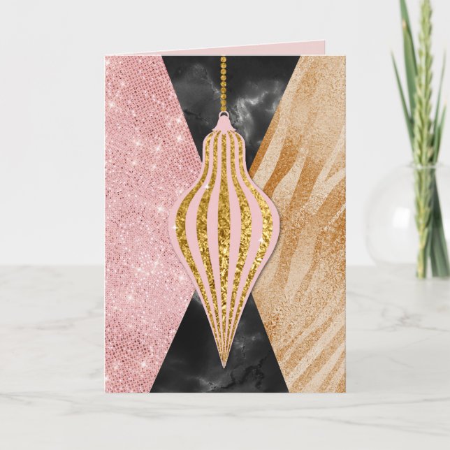 Cartão De Festividades Modern Glam Ornament Christmas Card (Frente)